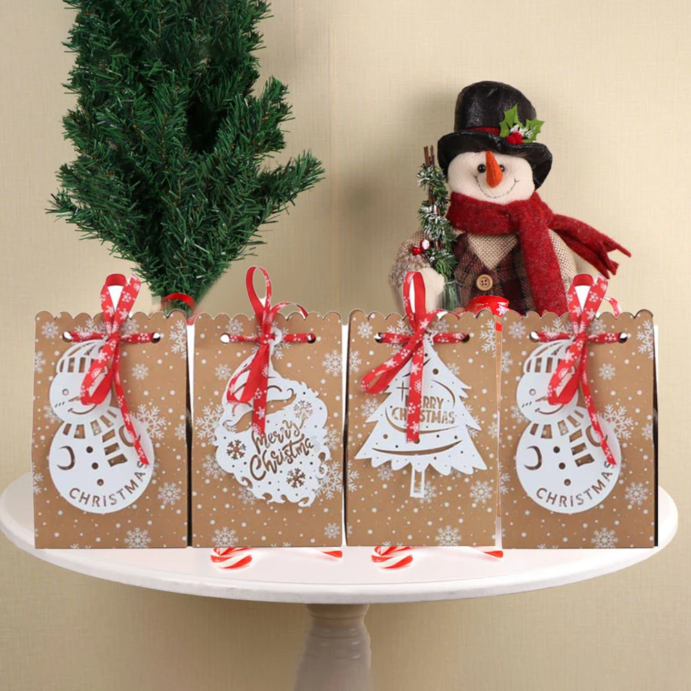 

Christmas Decor Bags Kraft Paper Snowflake Bag Lovely Kraft Paper Candy Cookie Bag Santa Claus Xmas Tree Gift Packing Kid Favors