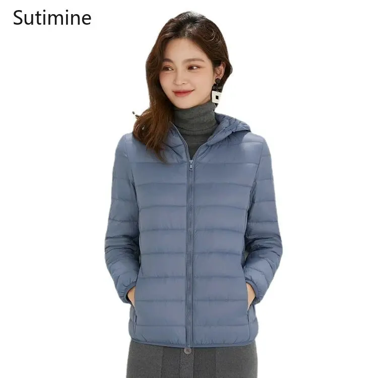 Down Jacket Women Office Lady Zipper Lightweight Down Jacket Women Hooded Down Korean Coat Wide-waisted Winter Coat Women
