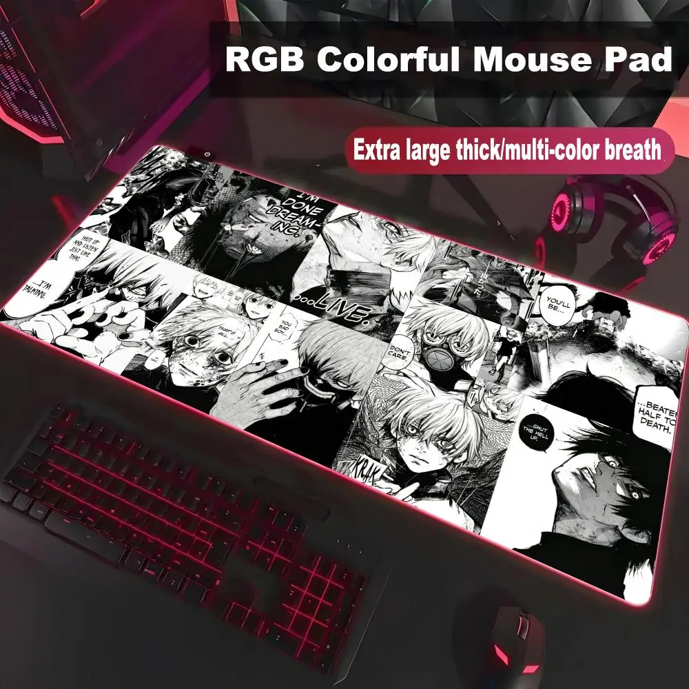 Коврик для мыши Tokyo G-Ghoul Ken Kaneki, высококачественный игровой коврик с RGB LED подсветкой для ПК, большой коврик для студентов, светящийся коврик для геймеров HYBXXC (art.: 3920da2f87de5) - 3920da2f87de5