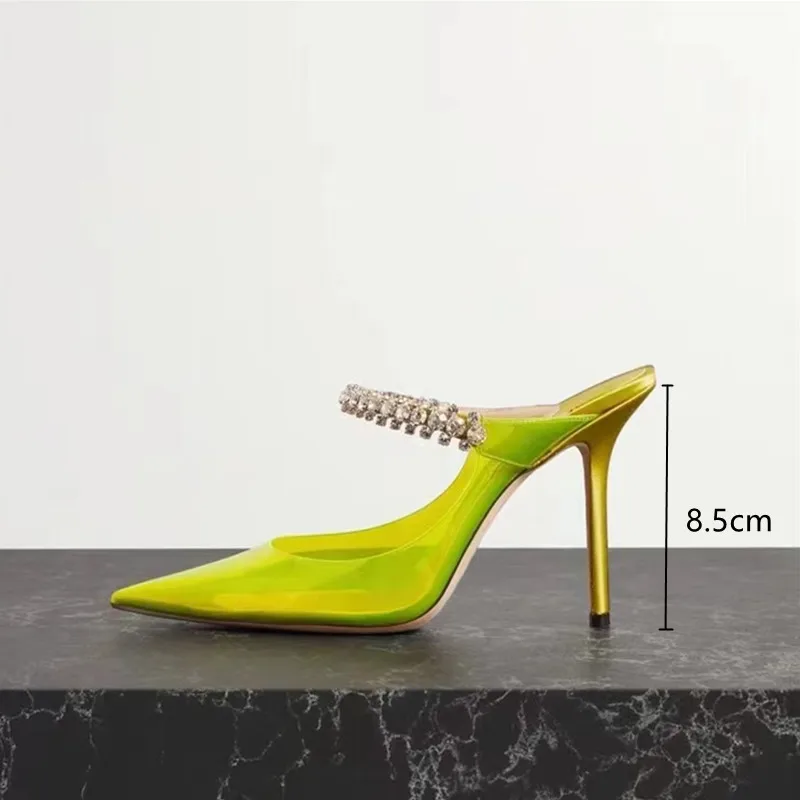 Star style Crystal Clear Soft PVC Women Pumps Fashion Mary Janes High heels Female Mules Spring Summer Party Prom Slides Shoes