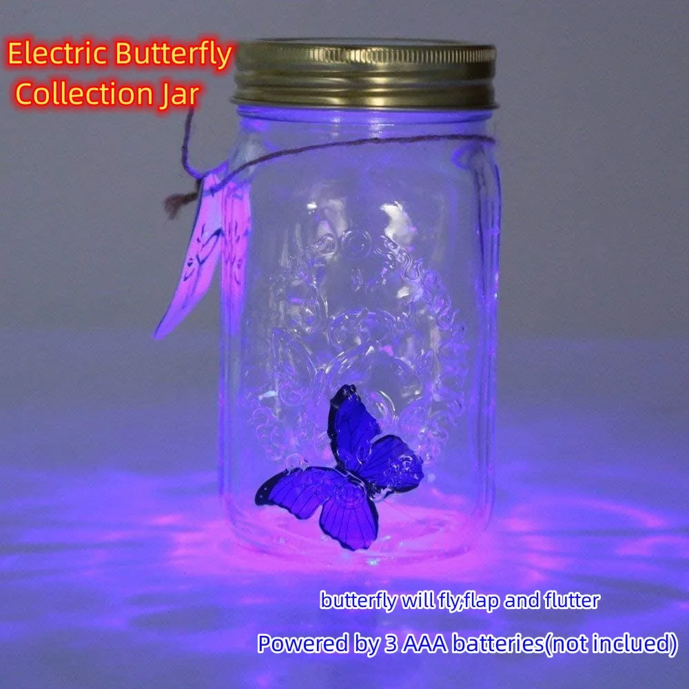 Electric Simulation Moves Butterfly Collection Jar Creative Desktop Craft Ornaments Home Decoration for Bedroom Gift for Kids