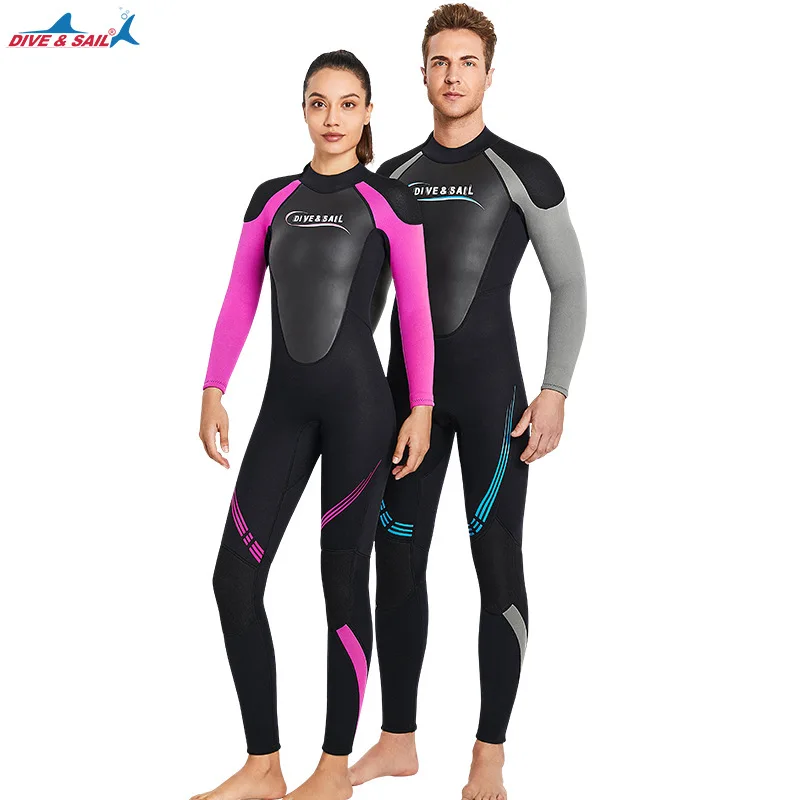 3MM Neoprene Wetsuit Men's Warm Long-Sleeved One-Piece Diving Suit Women's Full-body Surfing Snorkeling Winter Swimsuit