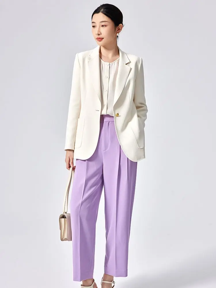 High-end Acetic Acid White Suit Women's Korean Version One-Button Suit 2023 Spring New Casual Black Coat Temperament Commuting