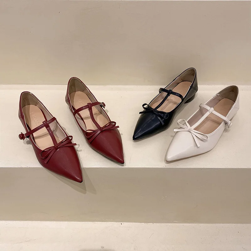 

Shoes Woman 2022 Casual Female Sneakers Pointed Toe Bow-Knot Low Heels Shallow Mouth Flats New Comfortable Grandma Butterfly Sum