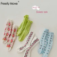 freely move 4pairs children cotton socks floral baby girls socks cute cartoon breathable mesh socks for 1 8y teens summer