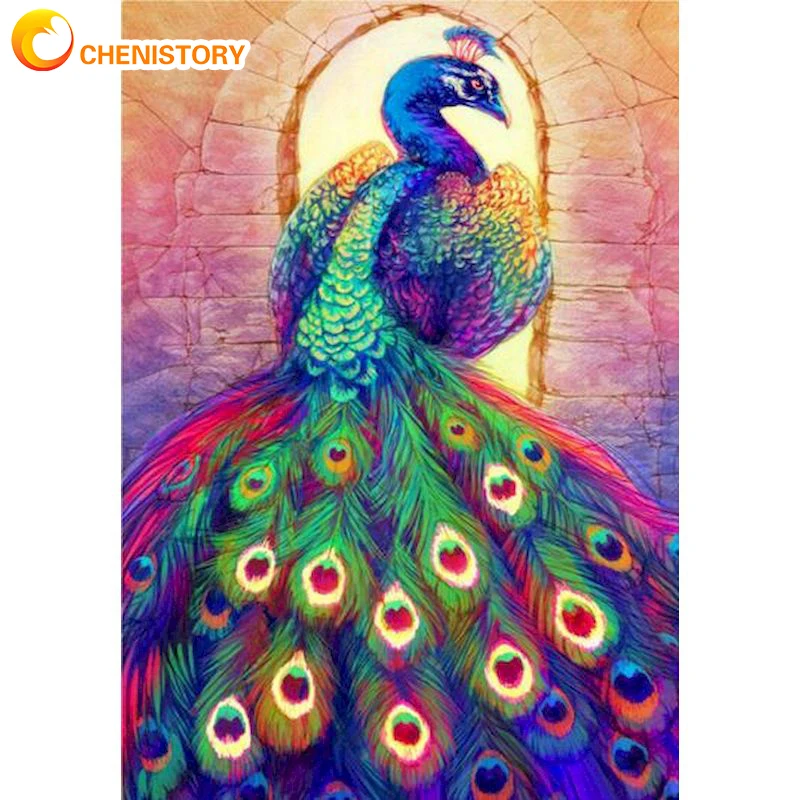 

CHENISTORY Oil Painting By Number Animal Peacock Wall Art Unique Gift DIY Frame Picture By Number Acrylic Canvas For Living Room