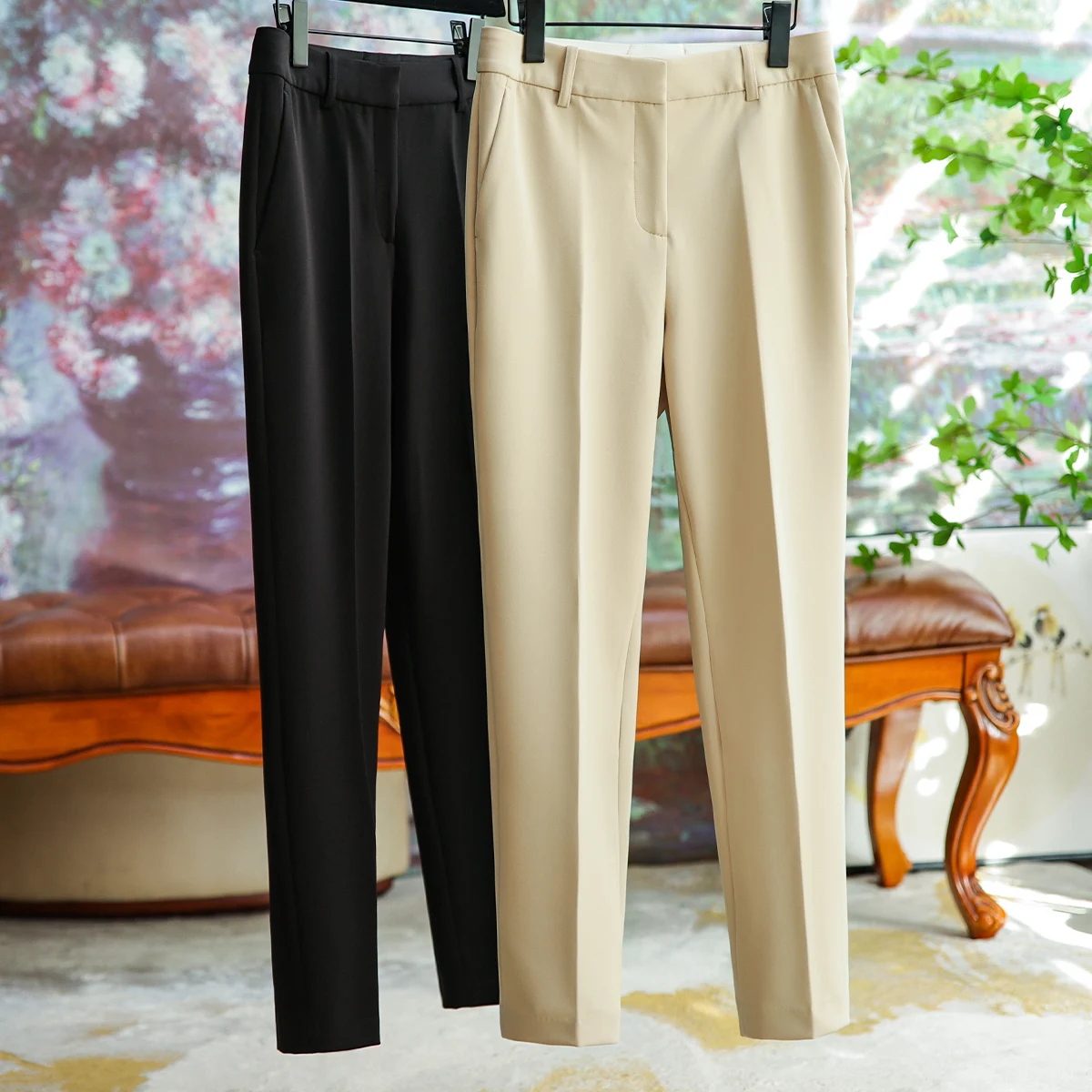 

Брюки Женские однотонные с плоской талией, с трехмерным силуэтом