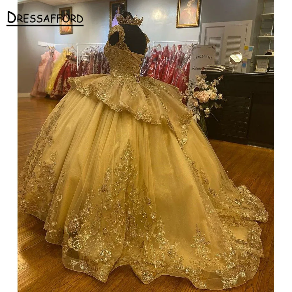 

Блестящее бальное платье цвета шампанского, платья для Quinceanera 2022, милое кружевное платье с блестками и бисером для дня рождения, вечеринки
