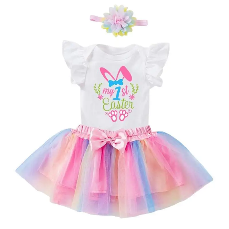 

Girl Suit With Tutu Rainbow Easter Tutu Outfit Baby Girl Short Sleeve Romper Bodysuit And Tutu Skirt Suit For Baby Girl