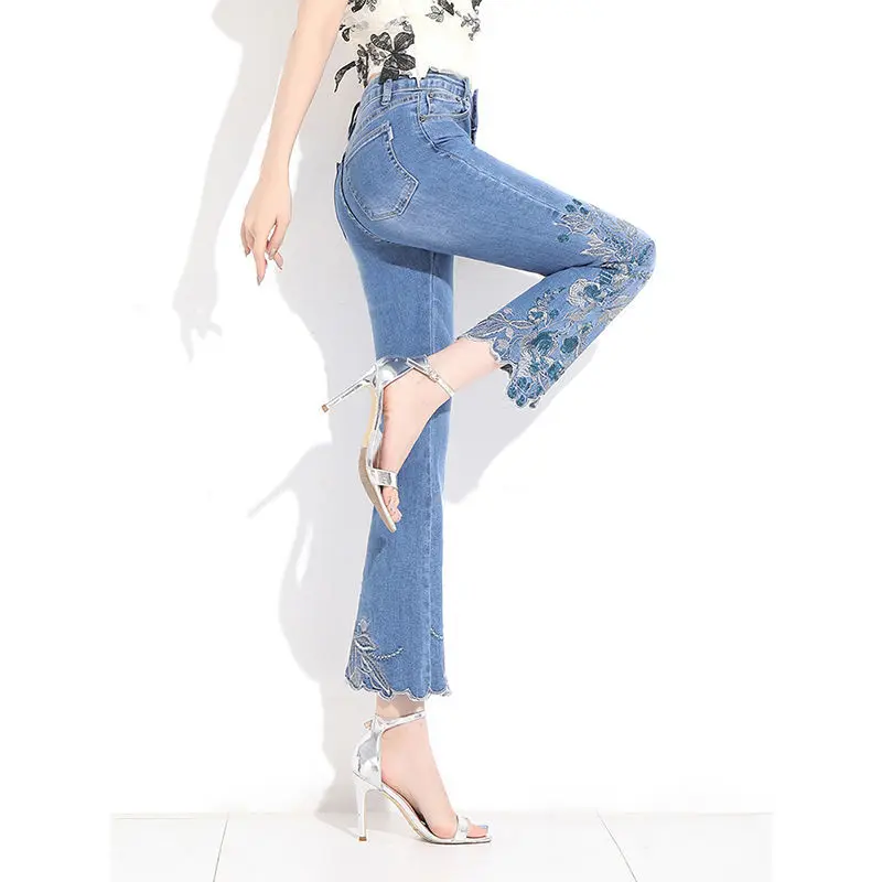 

Fashion Women Embroidered Jeans Spring Autumn Trousers