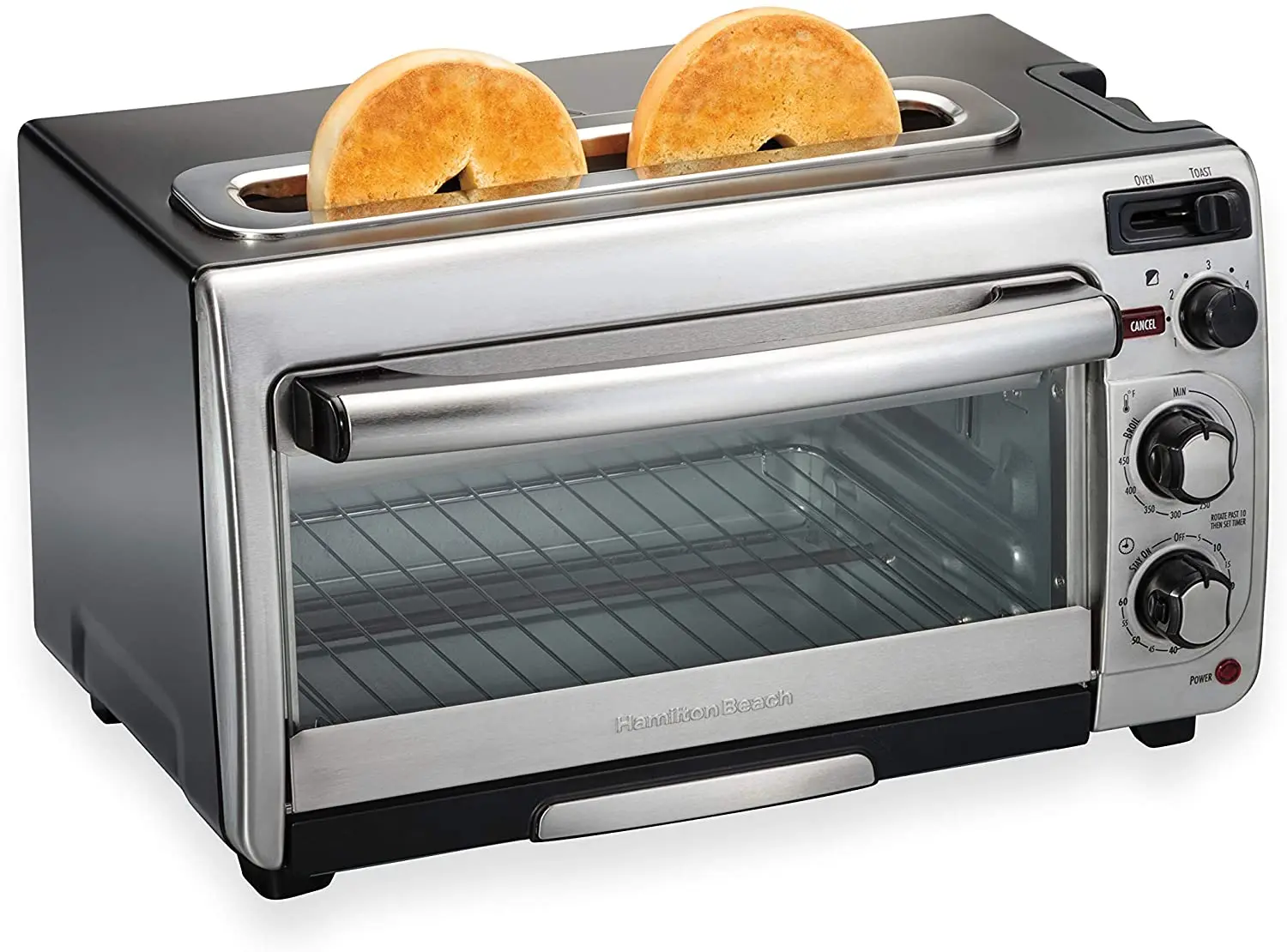 2-in-1 Countertop Oven and Long Slot Toaster Stainless Steel 60 Minute Timer and Automatic Shut Off