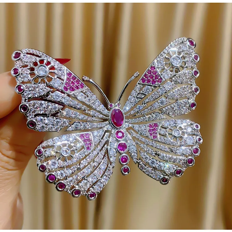 

Shining Cubic Zirconia Red Butterfly Brooches Jewelry for Women Brand Design Statement Wedding Brooch Pin Suit Corsage