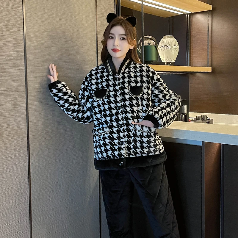 Женские пижамы Sanchang с узором гусиные лапки женские осенне-зимние трехслойные