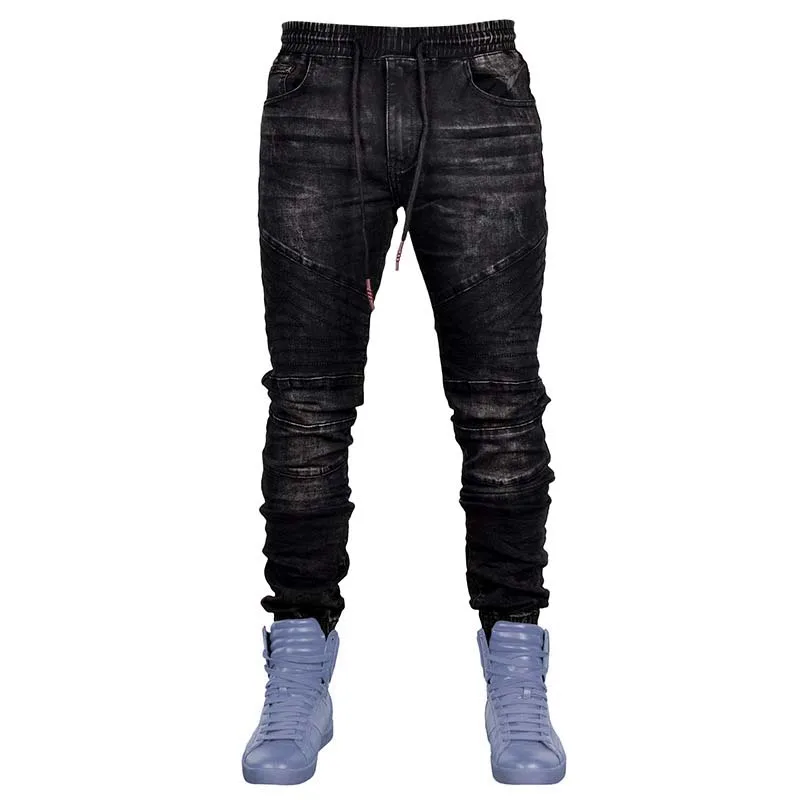 Casual Men's Jeans Hip-Hop Street Men's Jeans Fashion Casual Drawstring Pants Men Four Seasons Black New Casual Pants Men