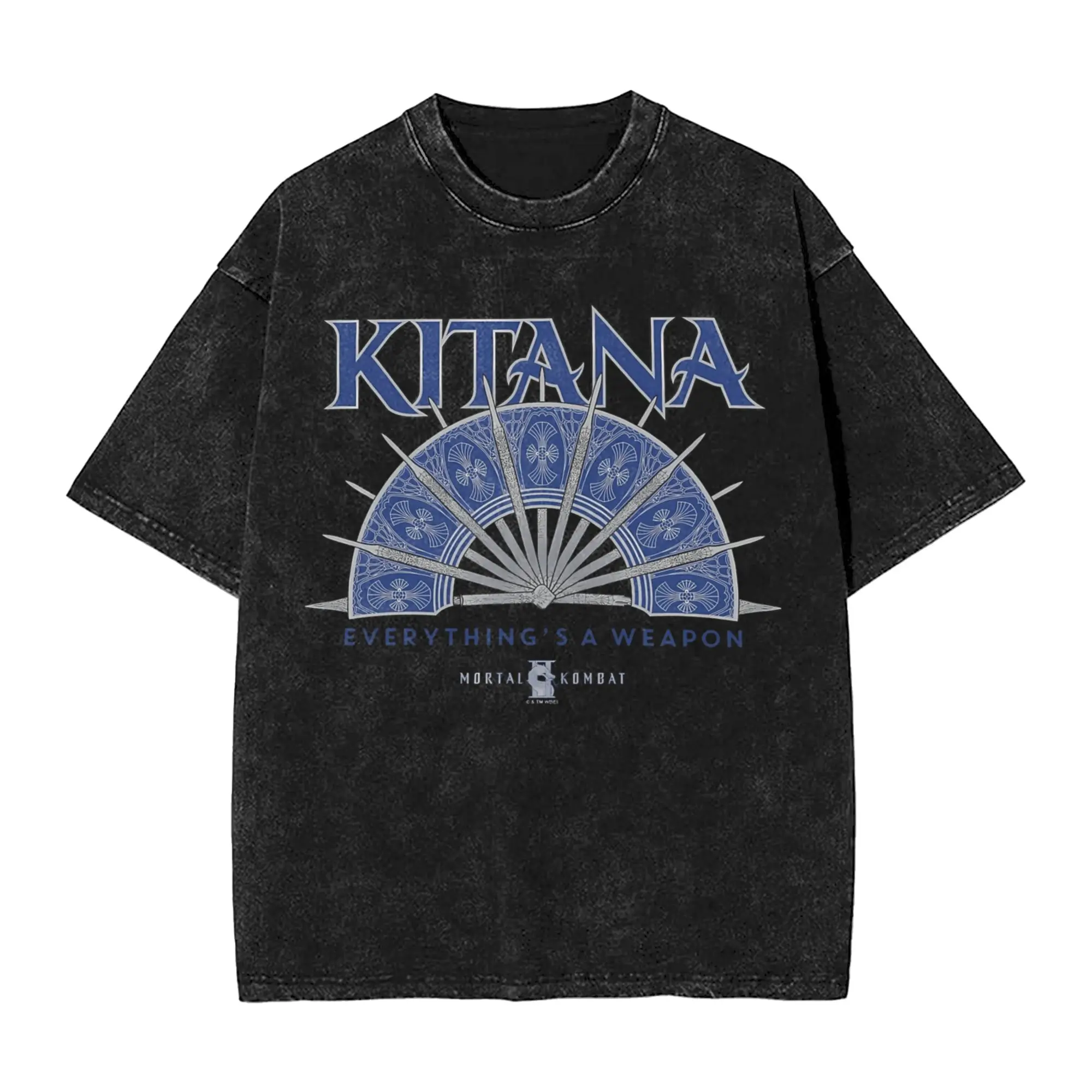 Фото Футболка Mortal Kombat 2 Kitana Everything'S A Steel Fan Washed, уличная одежда, хлопковая футболка для мужчин, Harajuku, летняя №1