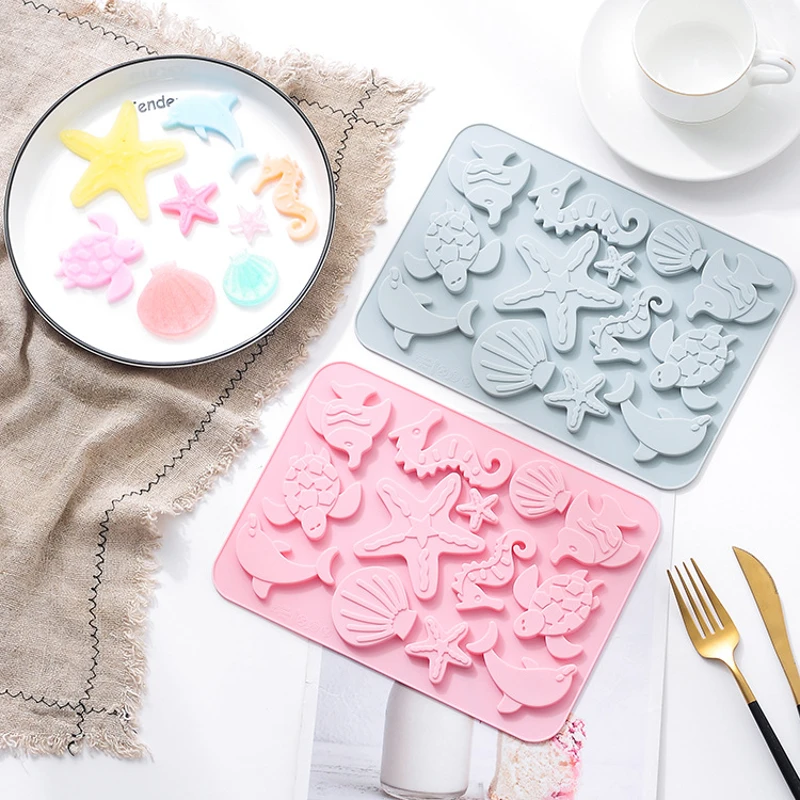 

Marine Theme Cake Fondant Silicone Mold Seashell Conch Starfish Coral Baking Molds, DIY Decoration Chocolate Candy Polymer Clay