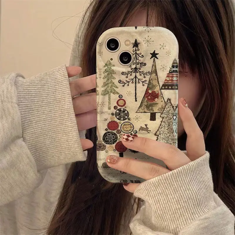 Чехол для iPhone 16 ProMax 11 13 14 15 Pro 12 Mini XR 8 7 Plus XS SE 2022 Рождественская елка с волнистыми