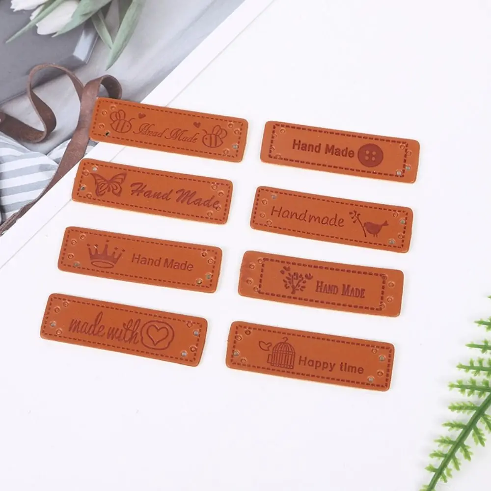 

5 pcs PU Leather Tags Diy Labels Handmade Letter Pattern Rectangle Embossed Label For Garment Clothing Hat Sewing Accessory