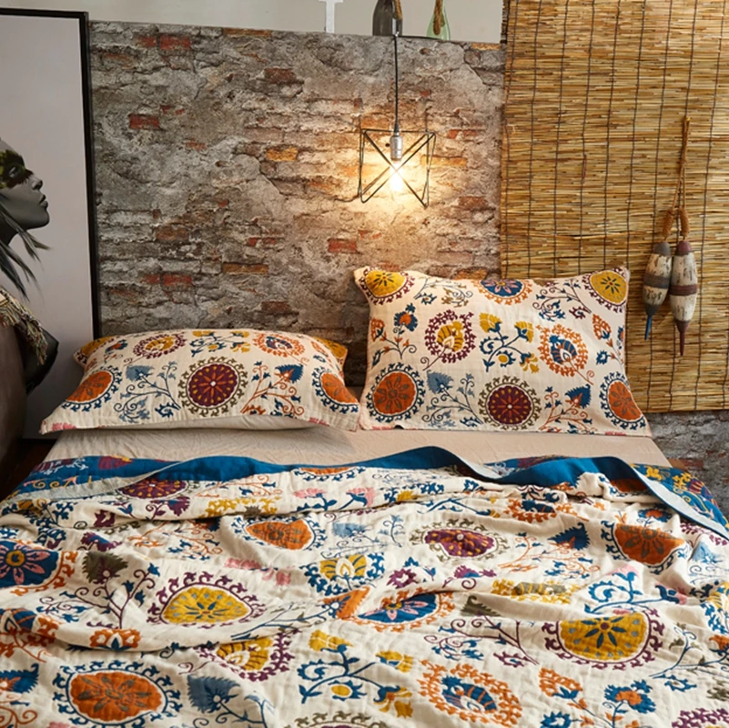 Муслиновое хлопковое покрывало с вышивкой плед для кровати одеяла из ниток