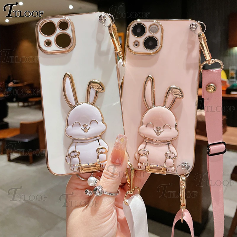 

Crossbody Necklace Strap Lanyard Rabbit Phone Holder Case For Samsung Galaxy A04S A14 A34 A54 A04 A04E 4G 5G Stand Cover Shell