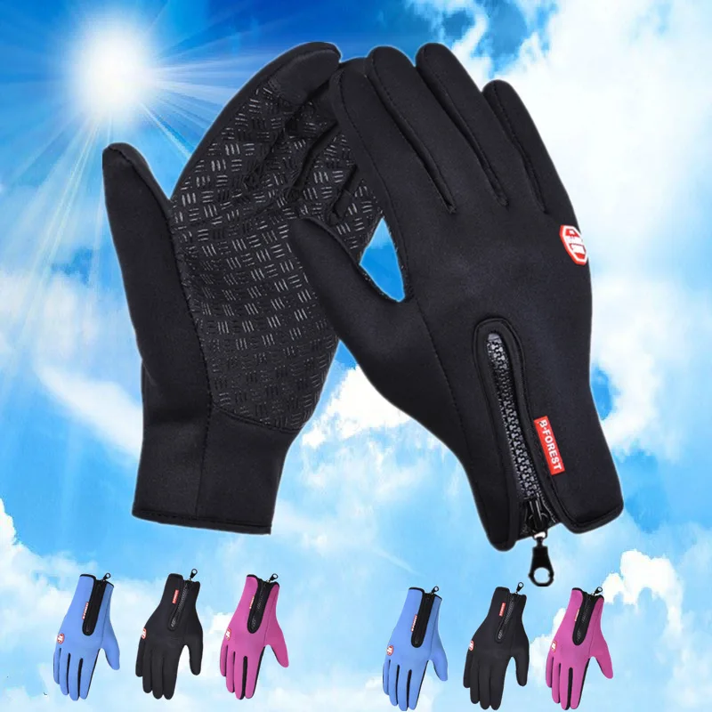 

20Q0Outdoor Gloves Touch Screen Men and Women Riding Zipper Sports Winter Windproof Warm Fleece Mountaineering Ski Gloves