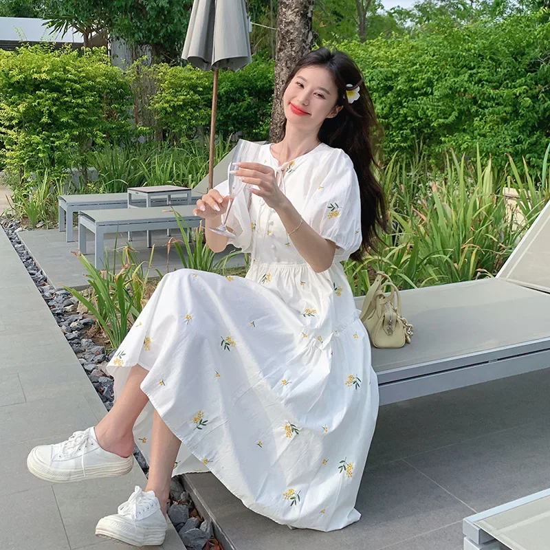 Новое летнее платье в корейском стиле свежее средней длины женское повседневное