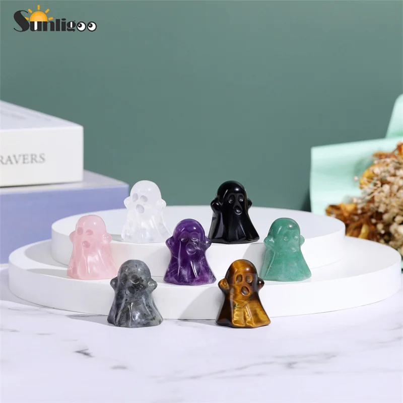 

Sunligoo 3 см мини кристалл черный обсидиан украшения с дизайном «привидения» рейки исцеляющая Милая счастливая энергия призрак Статуэтка стол...