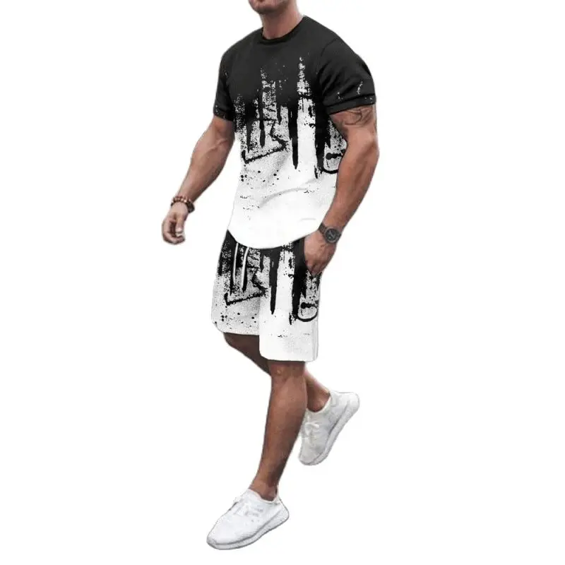 

2023 Men Spring Summer Round Neck Short Sleeve Shirt Casual Shorts 3D Pattern Printed Polyester Material Breathable Fashion Suit