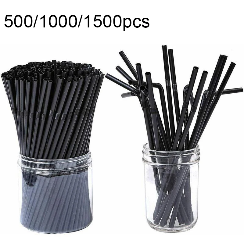 

500/1000/1500pcs Disposable Drinking Straws Plastic Straws For Drinks 6x210mm Black Straw Plastic Pipes Bar Cocktail accessories