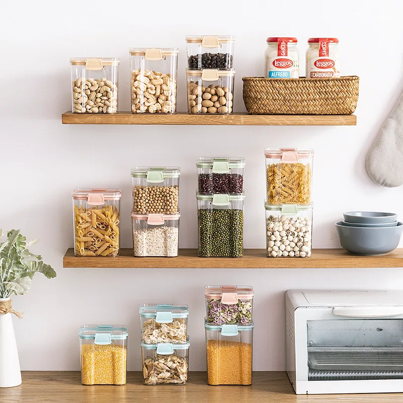 

Fashion Storage Box Rectangular Plastic Airtight Cans Grain Tea Nuts Fresh-Keeping Food Storage Jars Storage Box Organizer