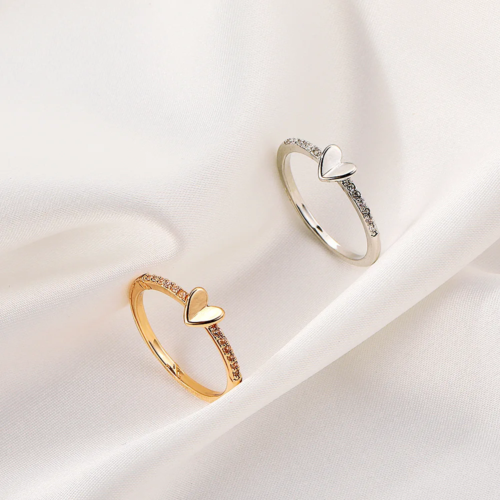 

Minar Minimalist Gold Silver Color Metal Love Heart Charm Rings for Women Sparkly CZ Cubic Zirconia Finger Ring Daily Jewelry