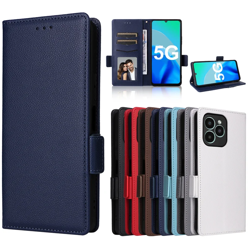 Для Fossibot S1 5G кожаный чехол с боковой пряжкой и рисунком личи чехол-кошелек для