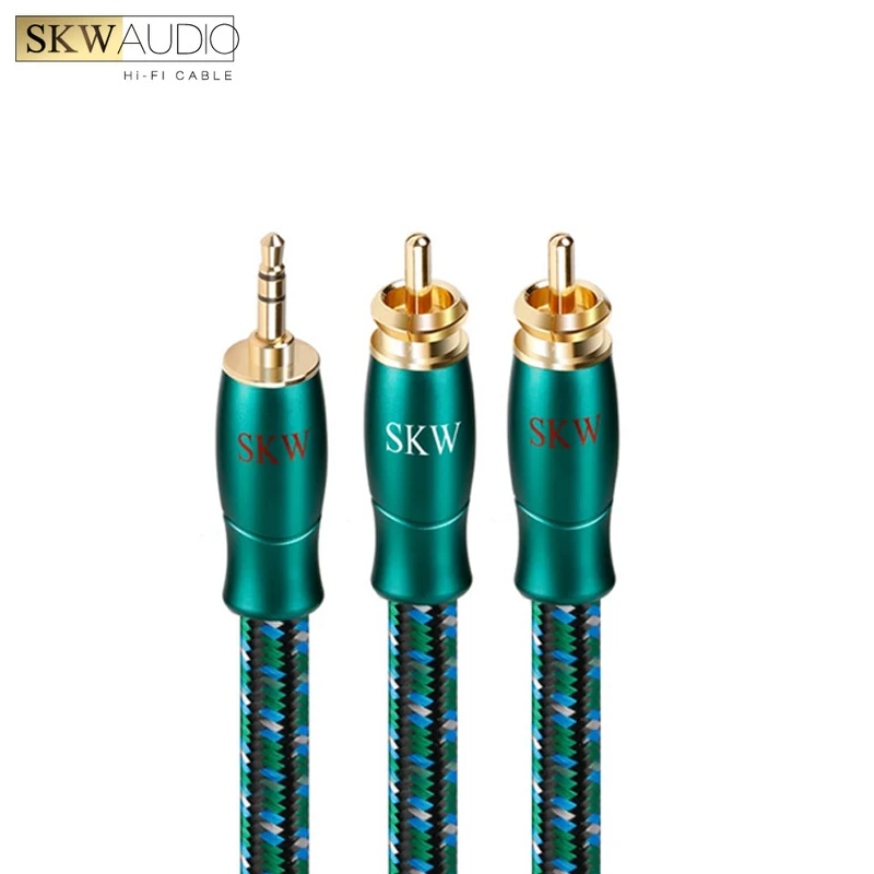 Аудиокабель SKW с разъемом Aux 3,5 мм на 2 RCA, провод OFC «штырь-штырь» для ТВ, компьютера, телефона, MP3, подключение, усилитель мощности, динамик