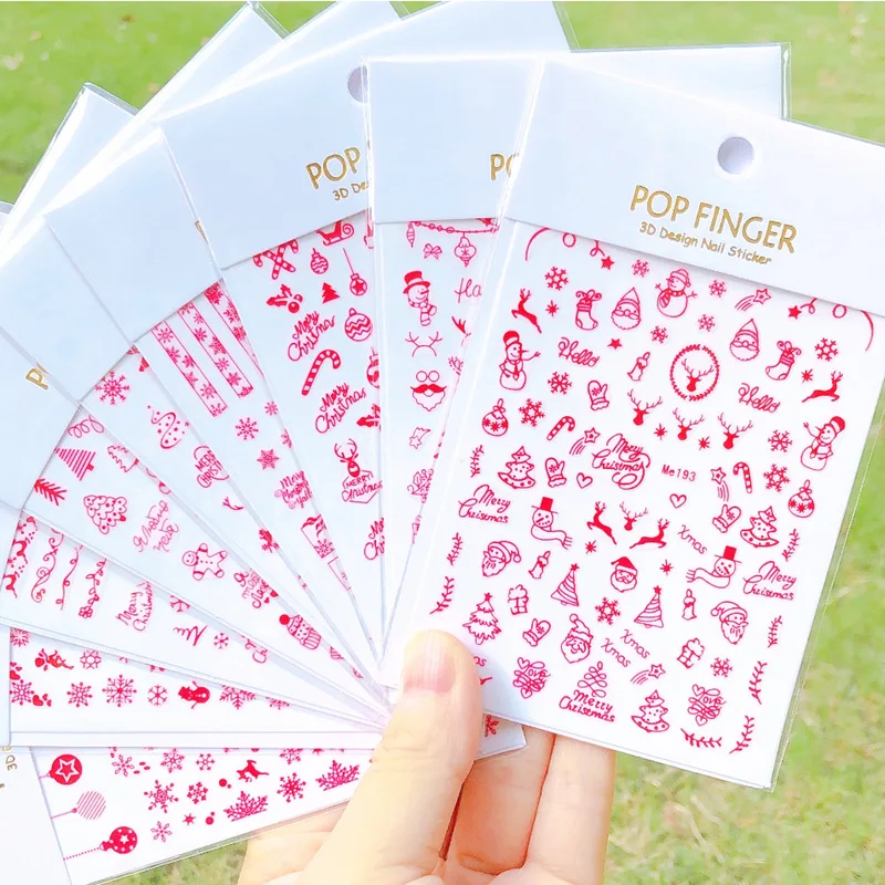 

1 Sheet 3D Merry Christmas Nail Art Decals Red Simple Snowflakes Nail Stickers DIY Manicure Slider Transfer Stickers Decorations
