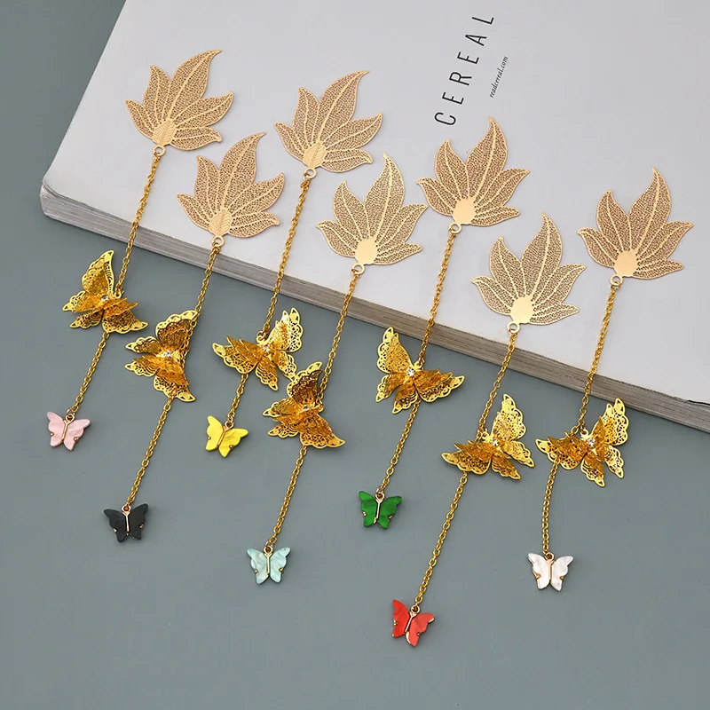 

Vintage Chinese Style Bookmark Maple Leaf Butterfly Metal Brass Floral Bookmark Student/teacher Gift Student without box