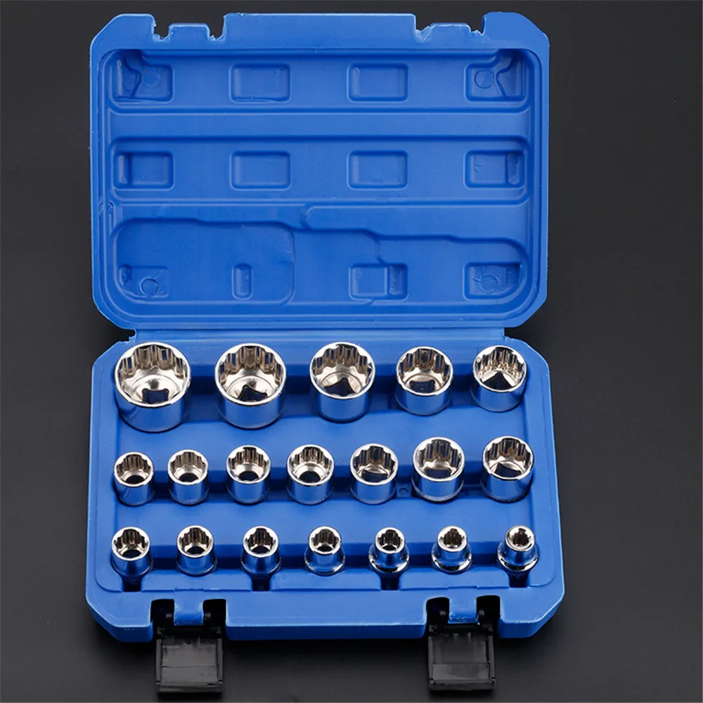 

NEW 12 Point Socket Wrench Set Hex Torx 8-32mm Lock Socket Torx Splined Bit Socket Set 1/2” Hex Socket Repair Tool Kit