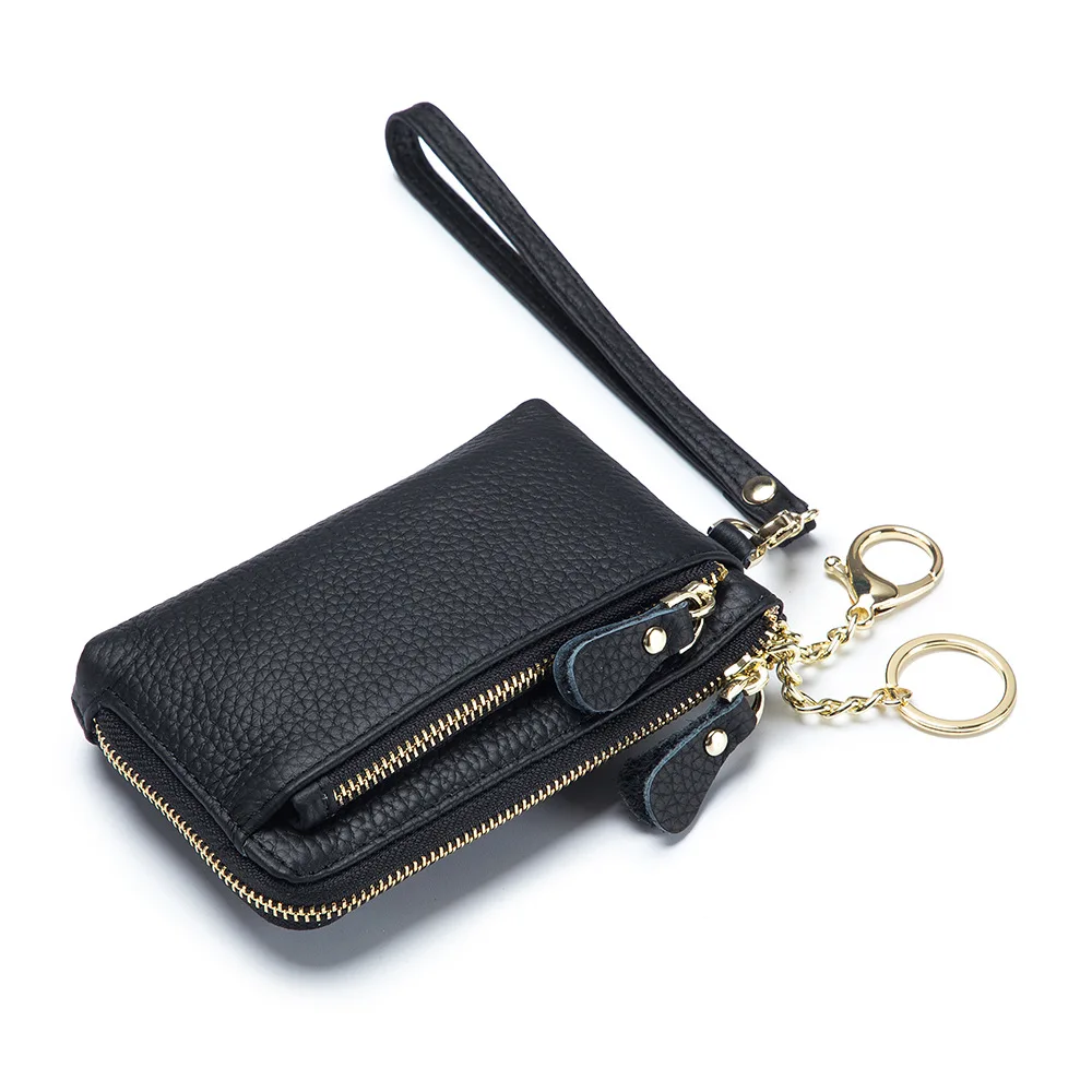 2022 New Women Wallet Genuine Leather Coin Change Purse Pouch Slim Minimalist Female Pocket Card Holder Wallets with Key Ring