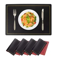 Inyahome Double-Sided Color Black Red Placemats Set of 1/4/6 Gold Edge PU Leather Place Mats Indoor & Outdoor for Patio Table