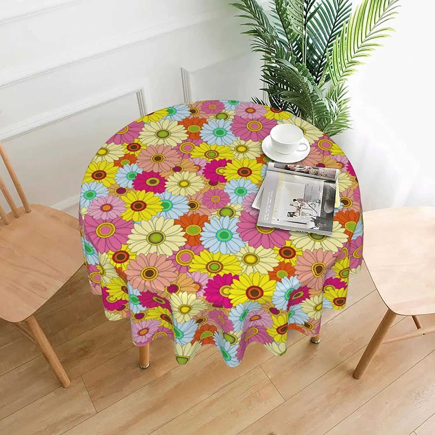 

Sunflowers Round Tablecloth - 60 Inch - Made of Water-Repellent Fabric Spill Proof Washable Polyester Table Cloth Decorative
