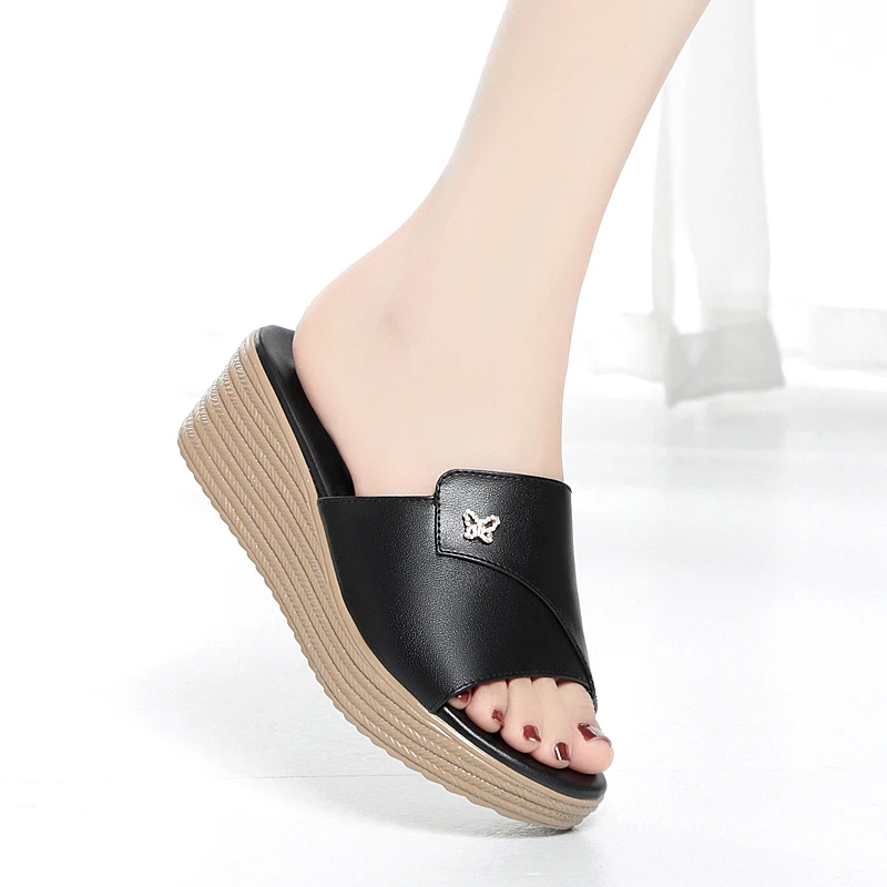 AIYUQI Women Slippers Platform Large Size 41 42 43 New 2023 Summer Outerwear Slippers Women Wedge Genuine Leather Slippers Women