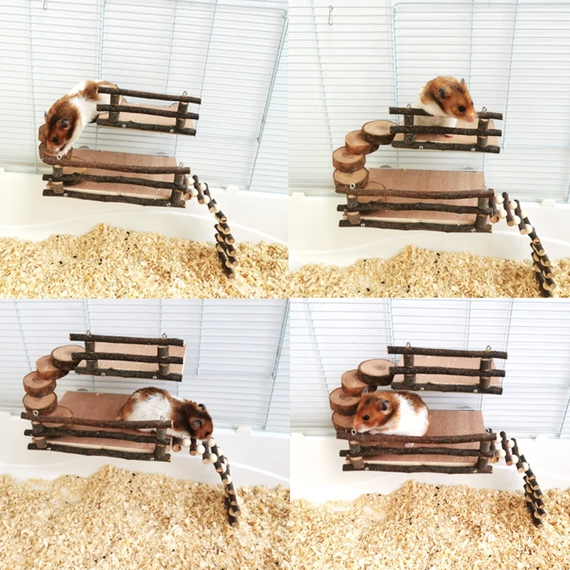 Hamster Wood Playground Activity Platform with Wooden Ladder Stairs Chew Toy Natural Hideout for Rat Gerbil Small Animal |