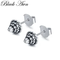 black awn silver color earrings wedding black spinel stud earrings for women fashion jewelry i033