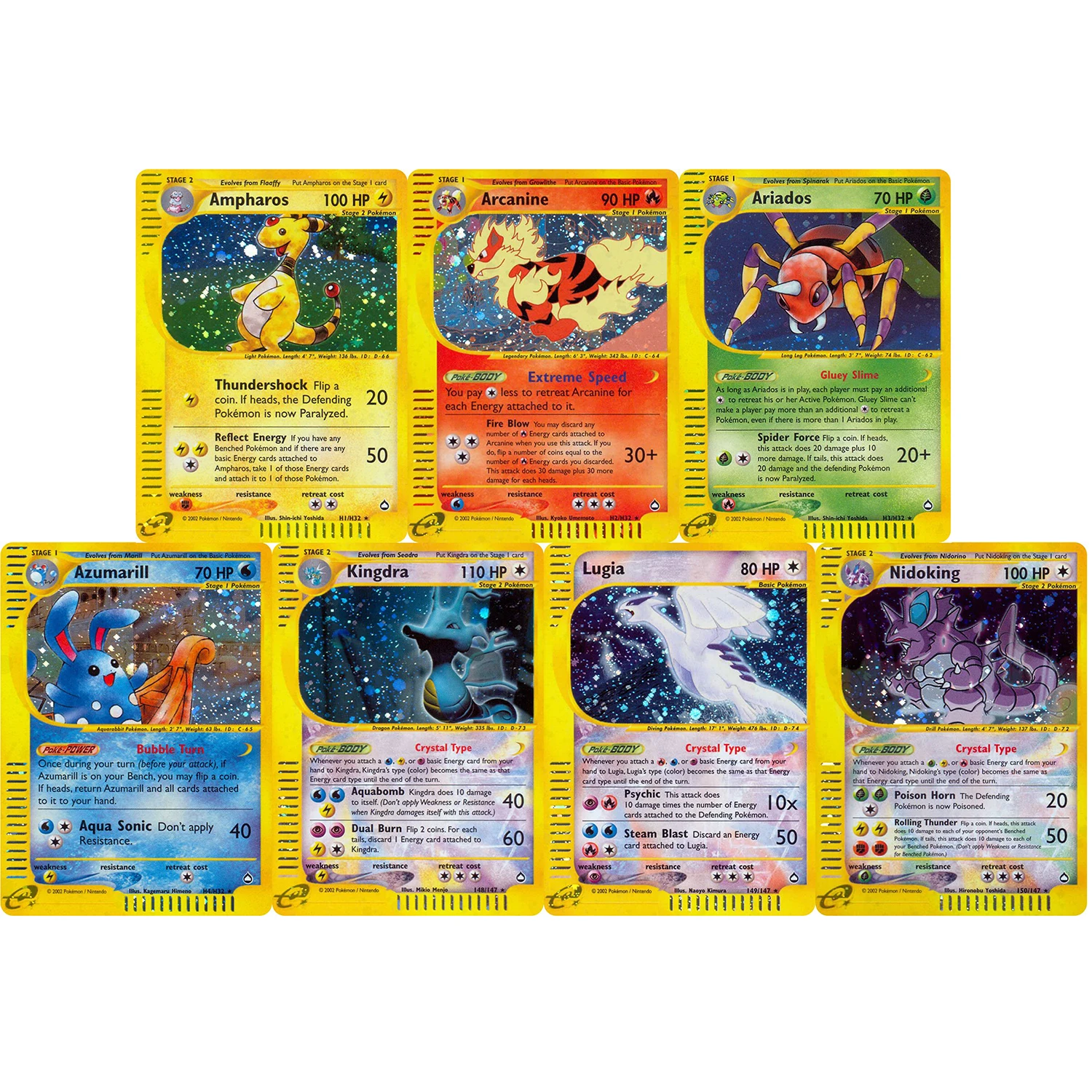 Фото Коллекционные карточки PKM Aquapolis (E2) Proxy Foil: Лугия, Тиранитар, Умбрейон, Нидокинг, Эсепон, Арканин, Суикун, Нинетейлс, Амфарос, Кингдра (TCG) №2
