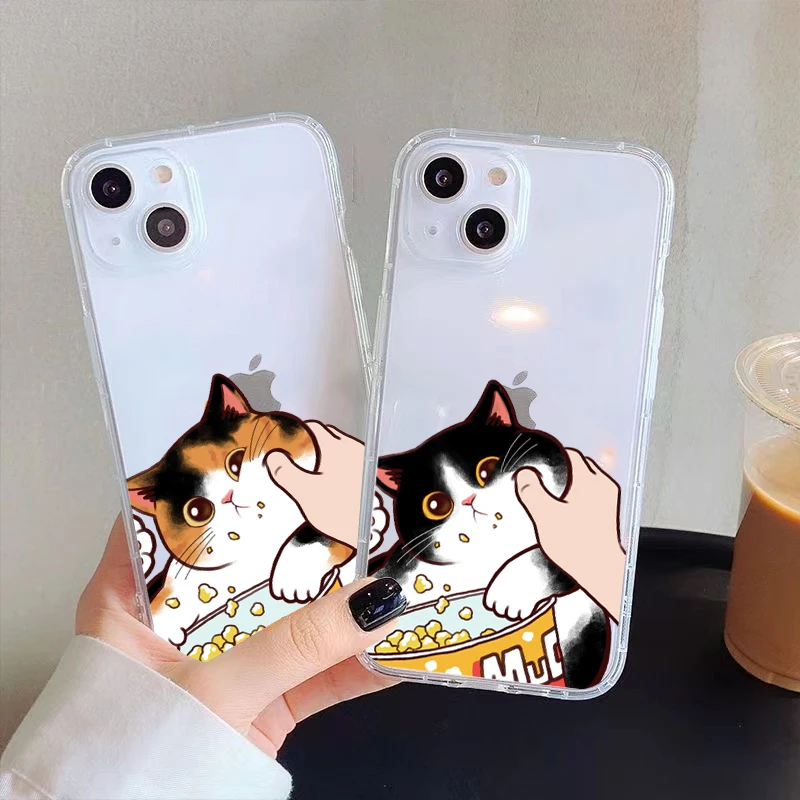 

Cute Cat Kitten Clear Phone Case For iPhone 11 Pro Max 12 13 Pro Mini X XR XS Max 6 6S 7 8 Plus Se2 Full Protection TPU Funda