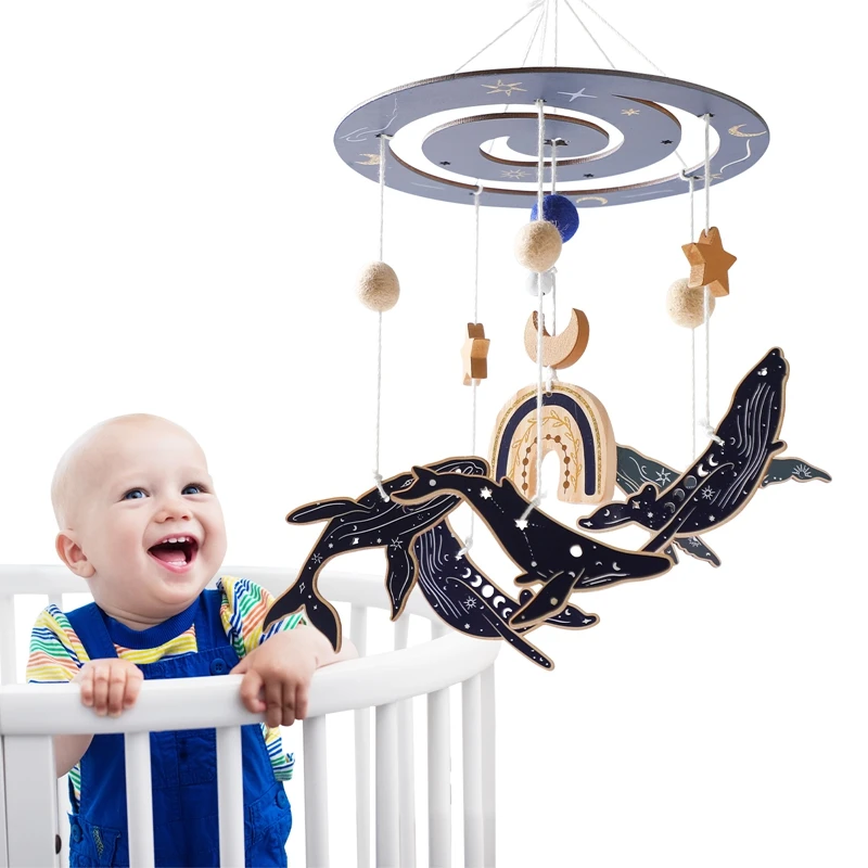 

1pc Baby Wooden Bed Bell Ocean Animal Pendant Mobile Rattles Toys 0-12 Months Carousel Crib Holder Arm Bracket Gifts For Newborn