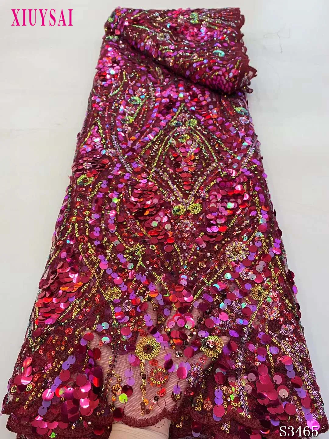

Red African Sequence Lace Fabric 2022 High Quality Nigerian French Tulle Lace Fabric For Bridal Material Sewing
