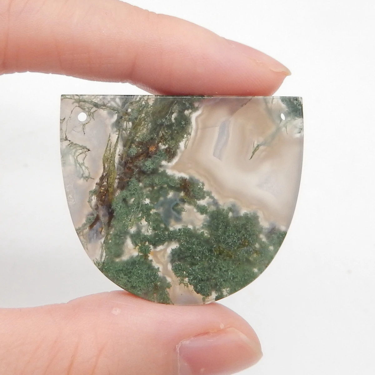 

Natural Moss Agate Pendant Bead for Jewelry Making, Natural Gemstone Double Holes Pendant for Necklace Making