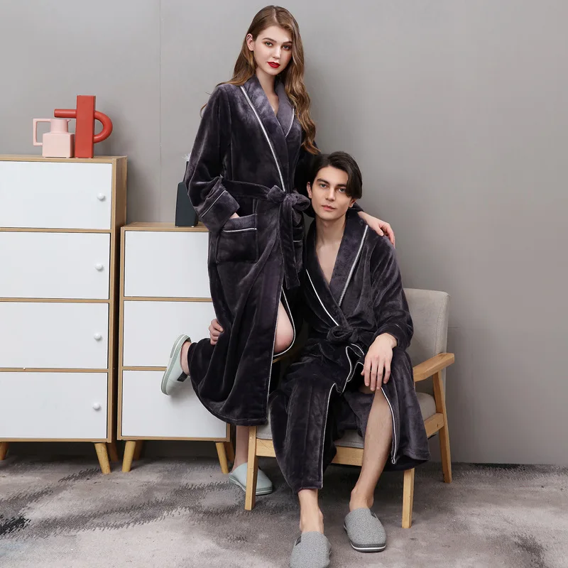 Autumn Winter Luxury Long Warm Flannel Nightgown Men Women Plus Size Robe Sleep Top Pajamas Set Fashion Tracksuit Bathrobe New