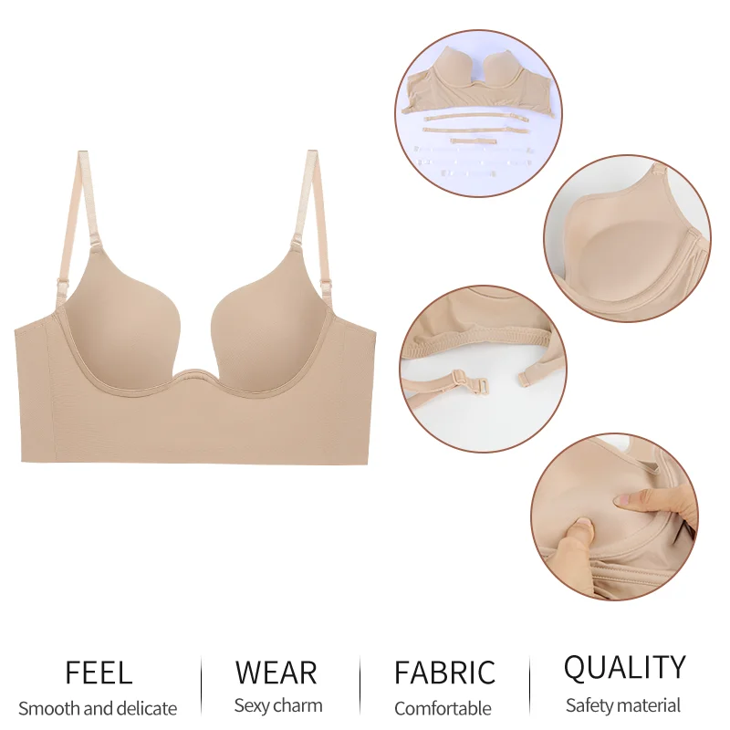Women Sexy Push Up Bra Shaper Deep U Neck Lingerie Party Wedding Backless Plunge Faja MISS MOLY Chest Support Seamless Underwear
