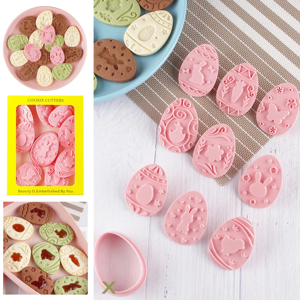 

9Pcs/set Easter Jam Cookie Cutter Rabbit Egg Biscuit Cutter and Embossers Stamp Baking Tools Easter Party DIY Decoration